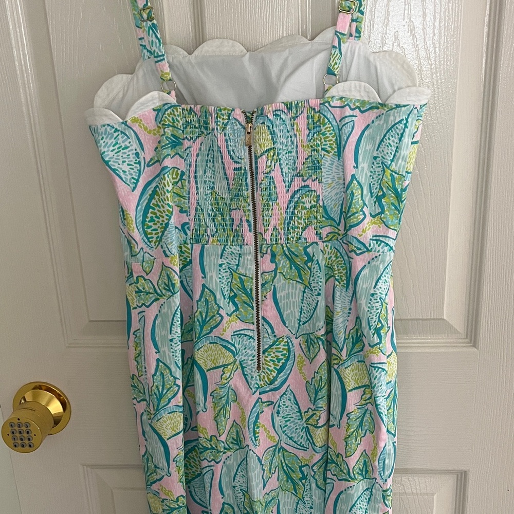 Lilly Pulitzer Pink Green Blue Leaf Print Sundress Romper - Picture 3 of 3